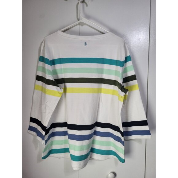 T by Talbots Womens XL UPF 50 Cozy Crush Breezy Stripe Pullover Top Slub Terry - Picture 2 of 9